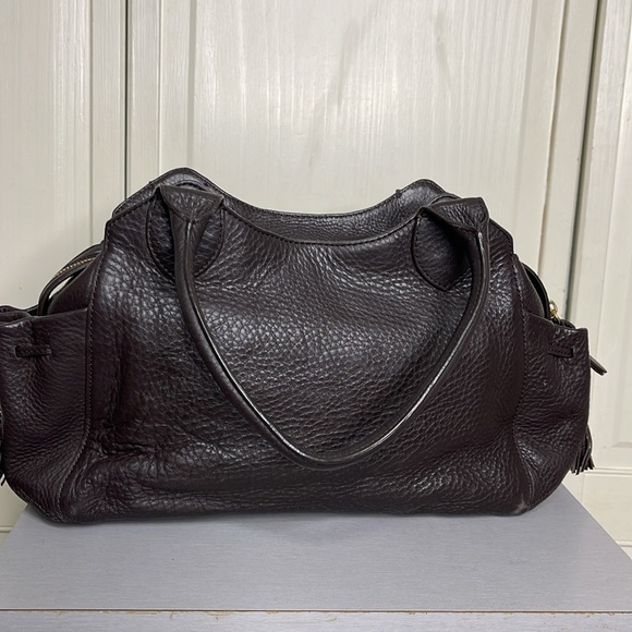 Cole Haan Village H06 Pebble Leather Tassel Dark Brown Shoulder Bag - Picture 2 of 16